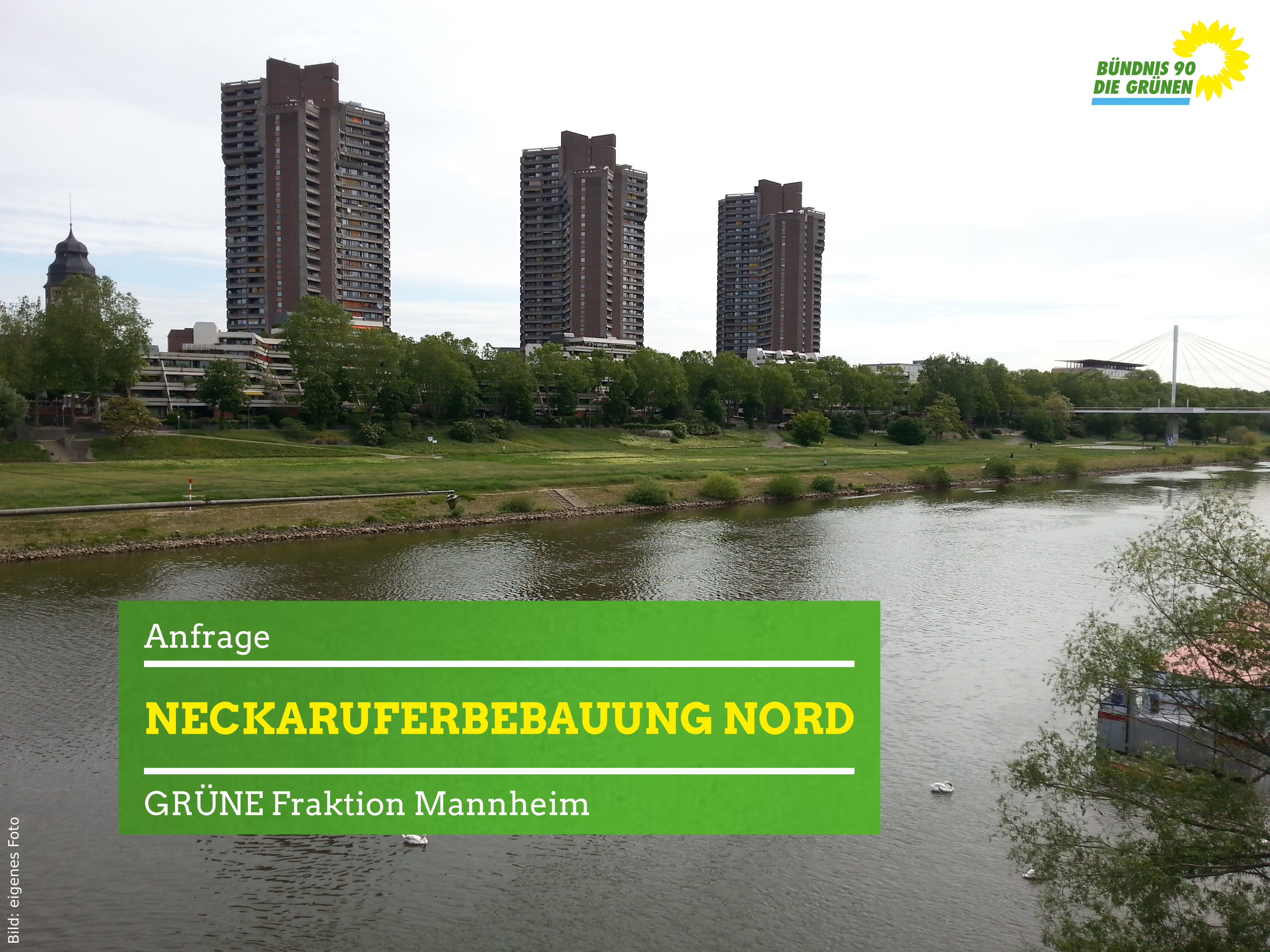 Blick von der Kurpfalzbrücke auf die Neckaruferbebauung Nord